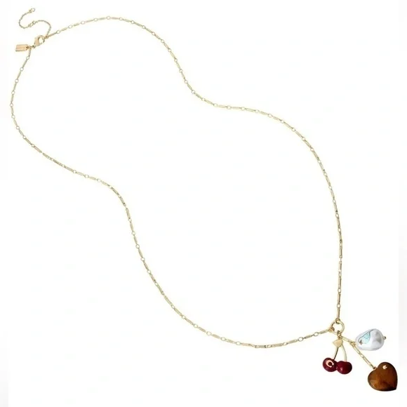 COACH Gold-Tone Charm Pendant Necklace with Cherry, Faux Pearl & Tiger Eye Heart